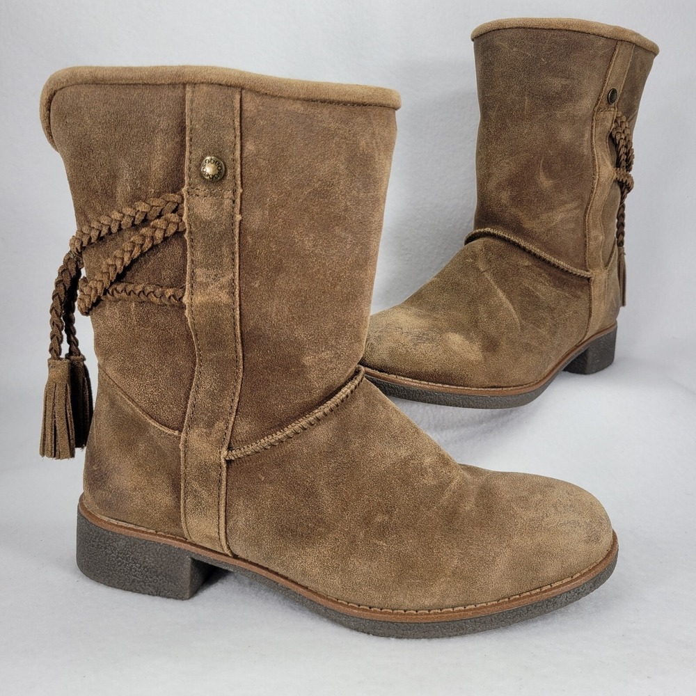 ABEO‎ Boots Womens 6.5 Brown Tan Blaine Suede Leather Shearling Lined Tassels